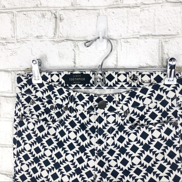 SALE‼️ J. CREW Jeans Geometric Print Toothpick Skinny Black White Ankle Crop 25 - Picture 7 of 8